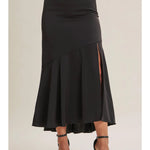 Black Slit Satin Midi Skirt