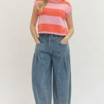 Denim Barrel Tie-Front Jeans