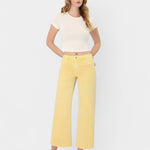 HIGH RISE BABY YELLOW COLOR CROP WIDE LEG JEANS T5894BYL