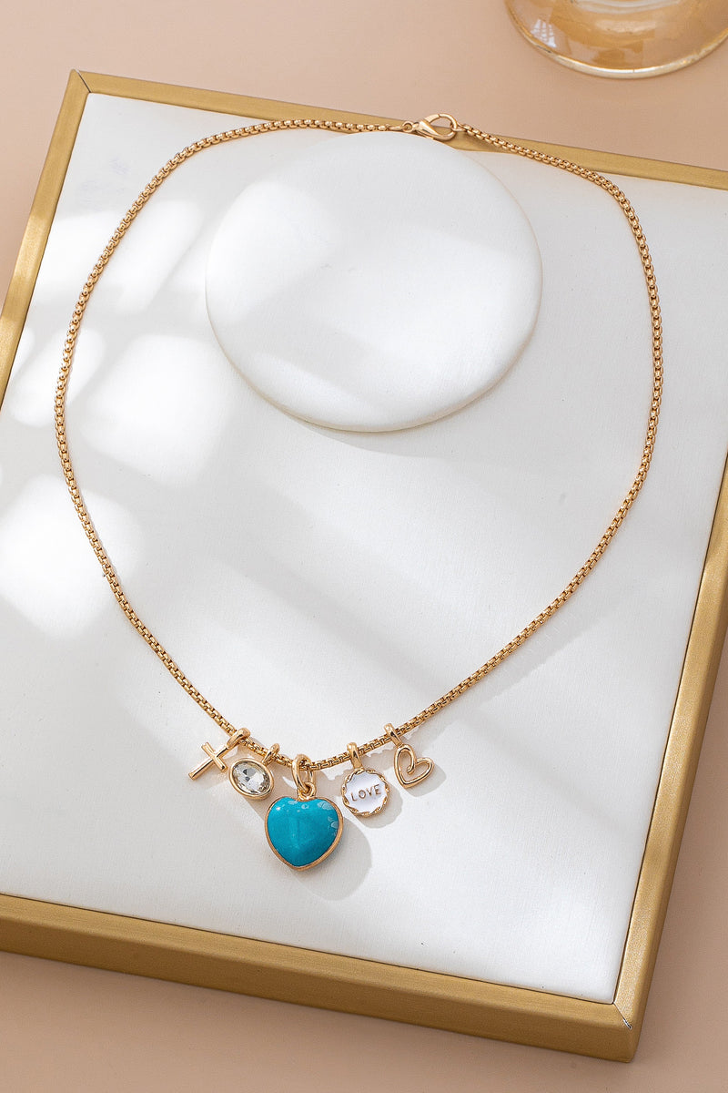 Turquois Love and Faith Charm Necklace