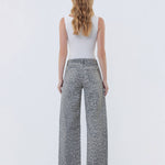 HIGH RISE DRAWSTRING GREY LEOPARD BARREL JEANS T7327GLP