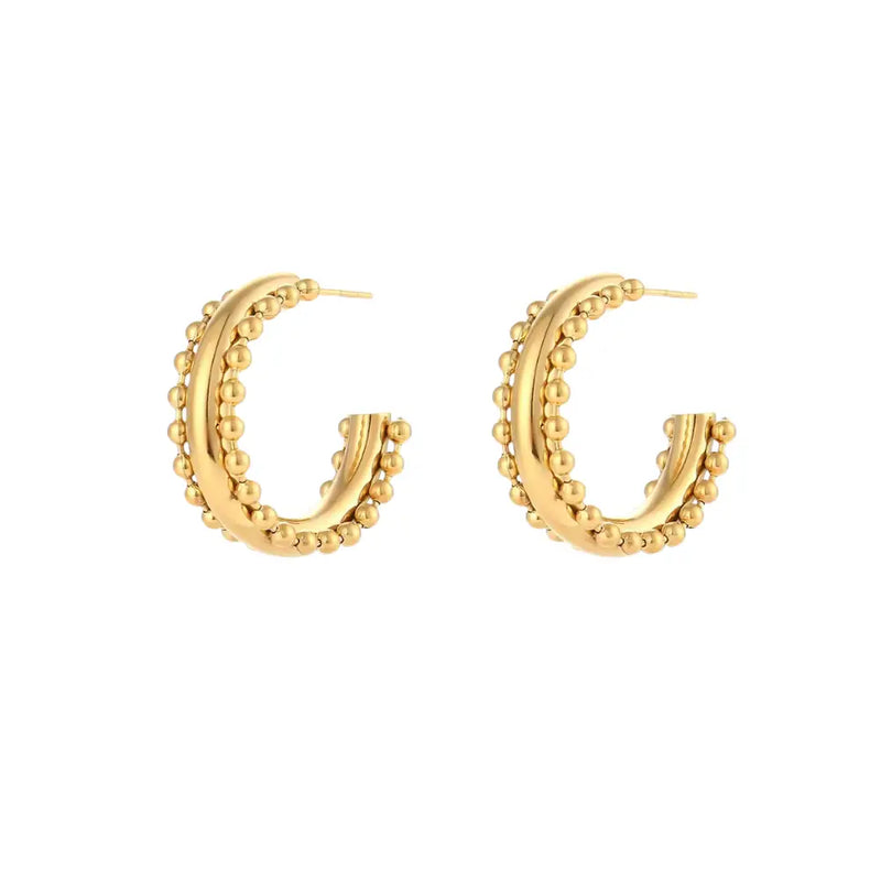 Genevieve Beaded Gold Hoops