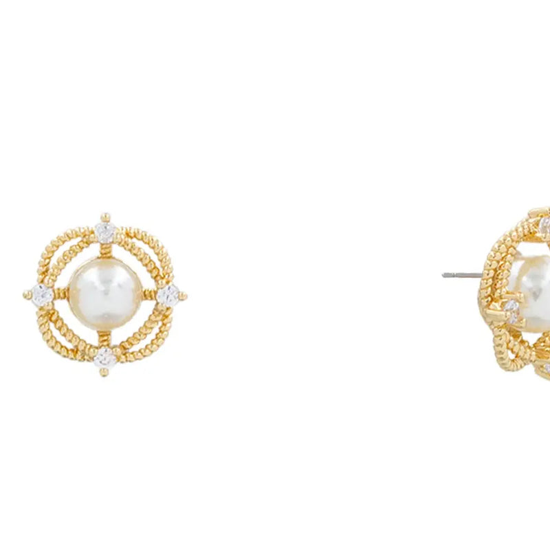 Gold Geometric Pearl Studs