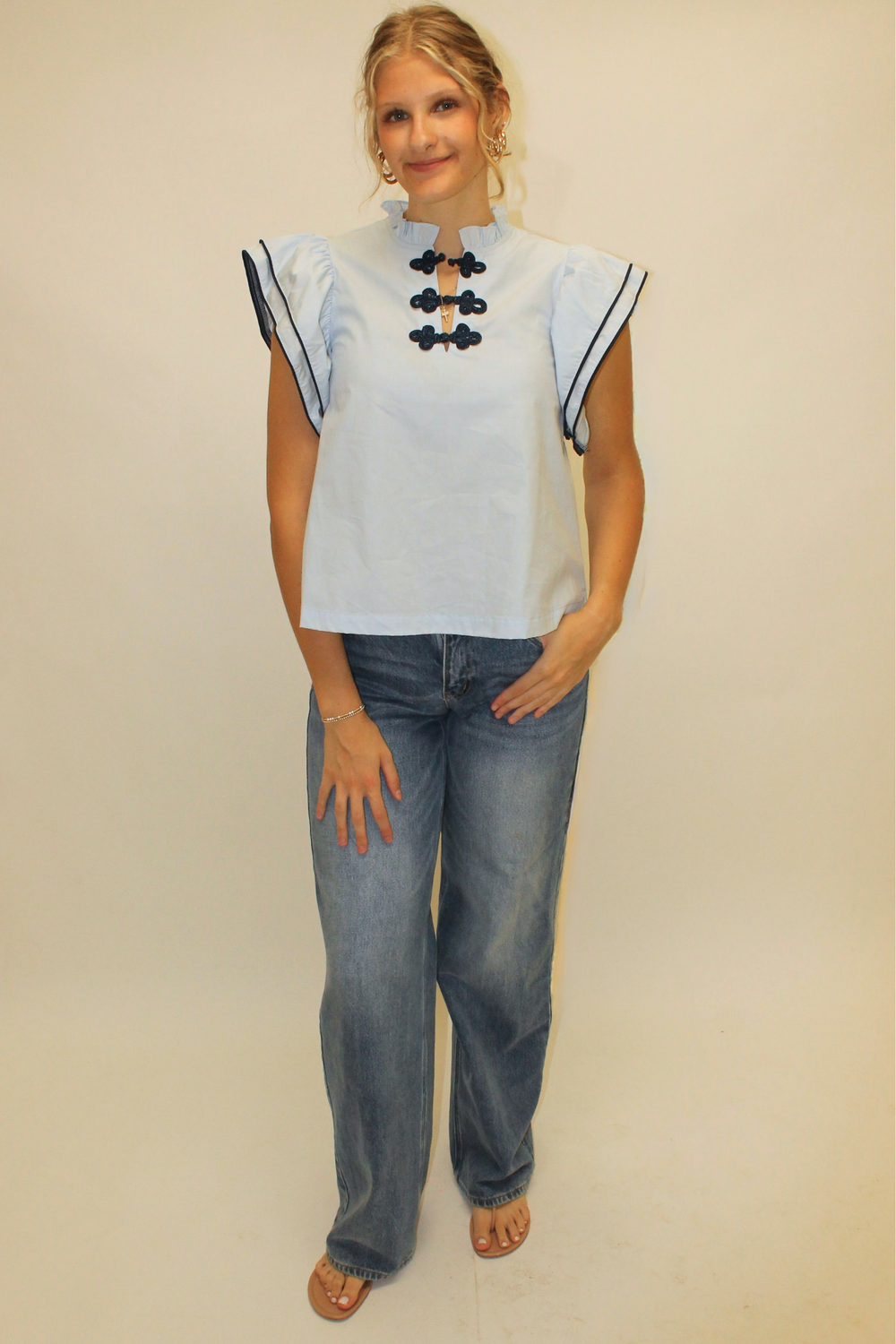 Ruffle Flutter Sleeve Top