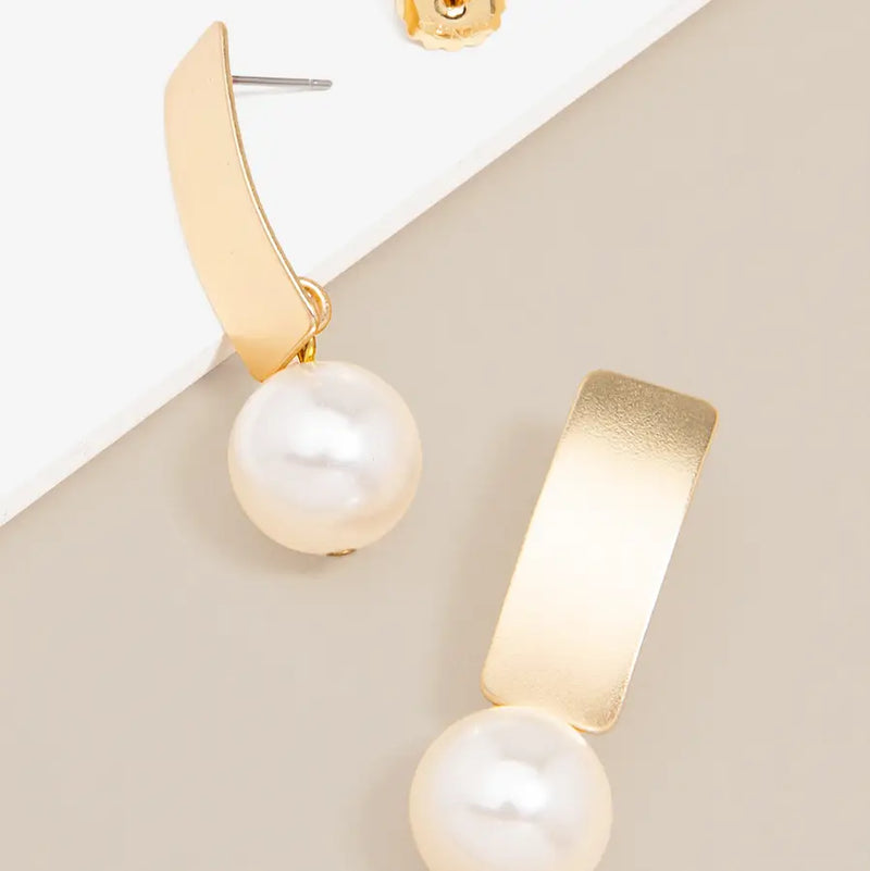 Metal Pearl Drop Earrings