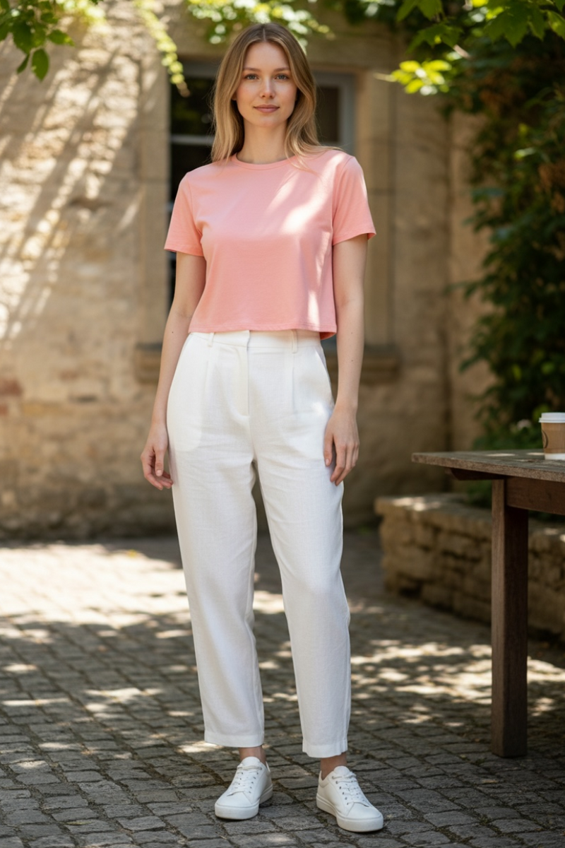 Pink Cropped Basic Tee