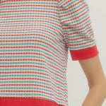 Red & Blue Puff Sleeve Sweater