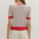 Red & Blue Puff Sleeve Sweater
